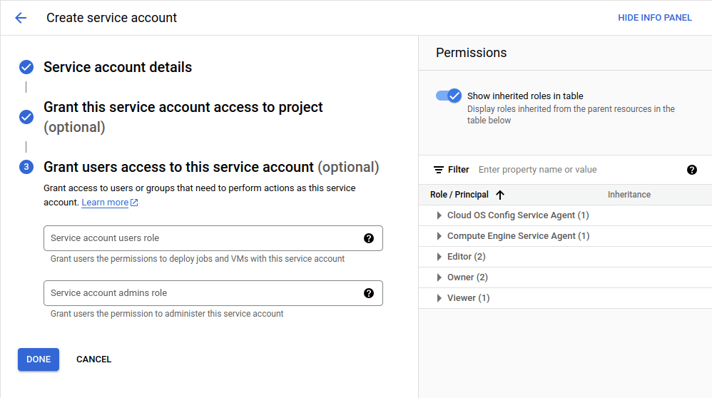 Create service account step 3