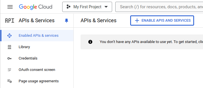 GCP APIs menu button